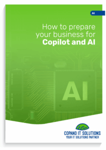 AI Readiness Check Business guide cover titled “How to prepare your business for Copilot and AI” with green AI circuit board design